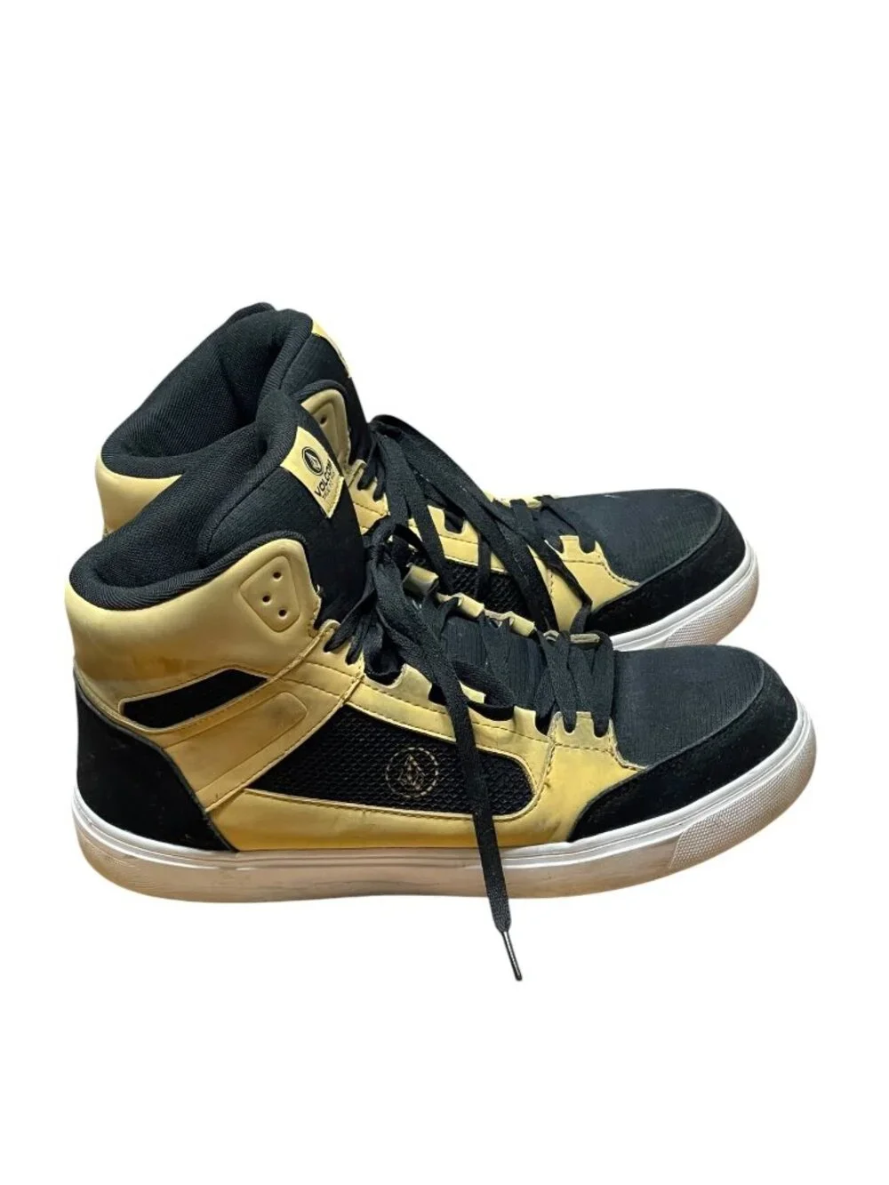 Volcom Mens Size 12 Black & Beige High-Top Shoes With Leather Upper